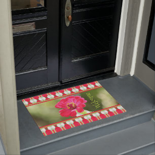 Paillasson Pink Zinnia Bienvenue porte Mat