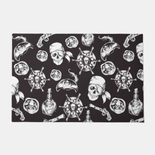 Paillasson Pirate crâne noir blanc motif