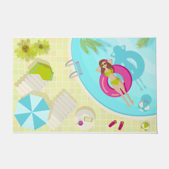 Paillasson Piscine fille en bikini plage d'été (Devant)