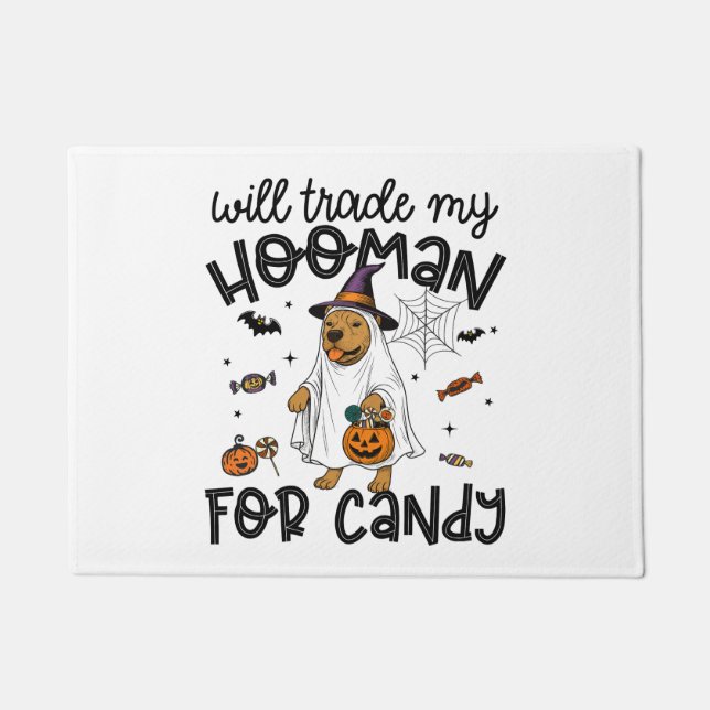 Paillasson Pitpull Chien Halloween Ghost Éffrayant (Devant)