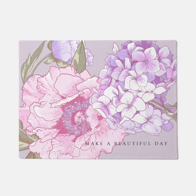 Paillasson Pivoine Hydrangea Florale Moderne Rose Violet  (Devant)