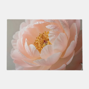 Paillasson Pivoine Rose Tendre avec Gouttes de Rosée