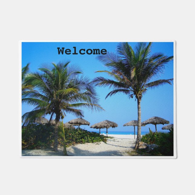 Paillasson Plage de sable avec palmiers et une porte vue sur  (Devant)