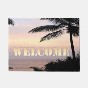 Paillasson Plage, Océan, Coucher de soleil, Palm, Bienvenue
