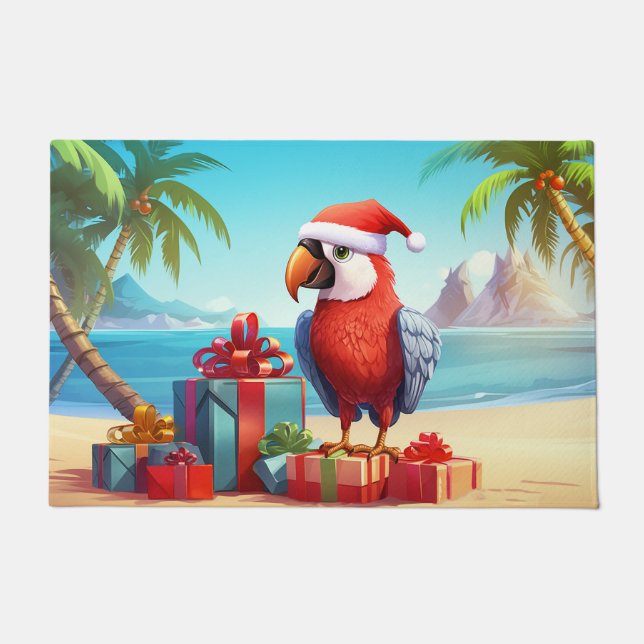 Paillasson Plage tropicale de Perroquet de Père Noël Noël (Devant)