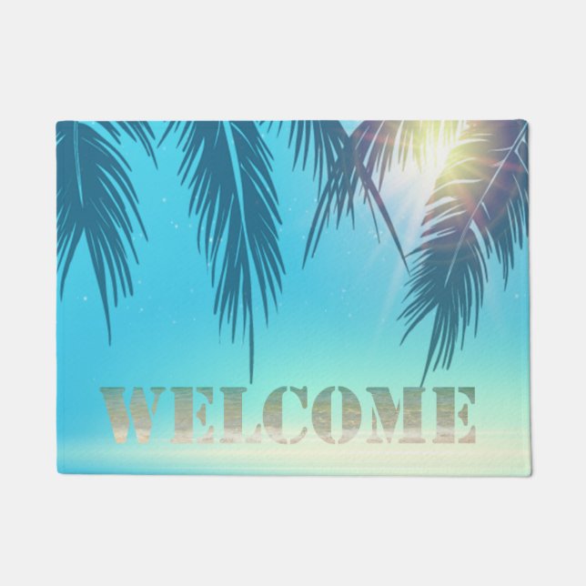 Paillasson Plage tropicale, Palm Feuille Bienvenue (Devant)