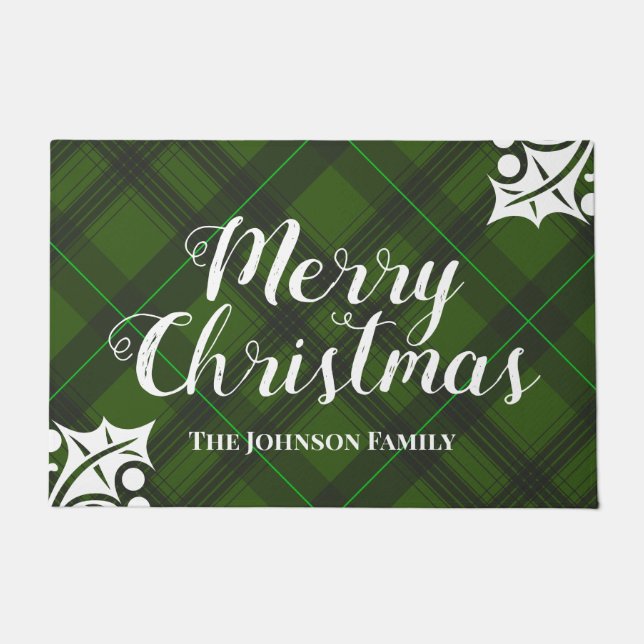Paillasson Plaid classique Joyeux Noël vert Tartan (Devant)