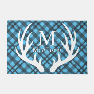 Paillasson Plaid de tartan gris d'andouillers blancs de cerfs