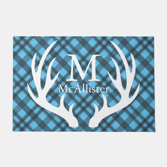 Paillasson Plaid de tartan gris d'andouillers blancs de cerfs (Devant)