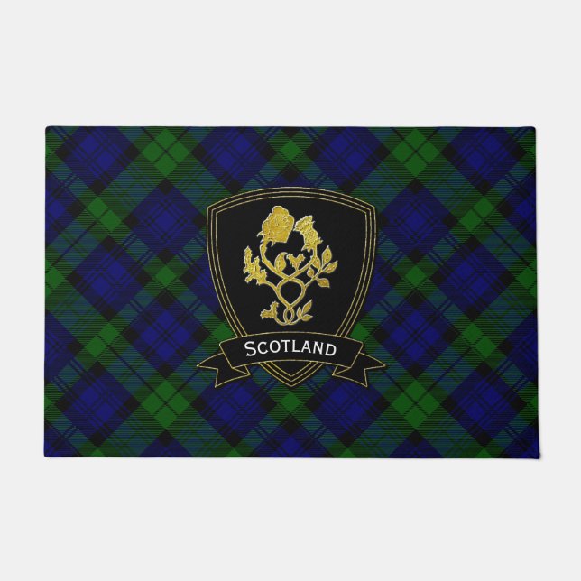 Paillasson Plaid de tartan rose de chardon d'or (Devant)