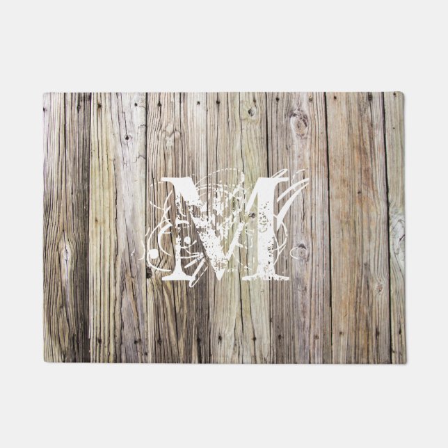 Paillasson Plaques en bois rustique avec Monogramme Chic Shab (Devant)
