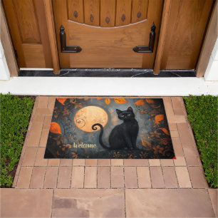 Paillasson Pleine lune de chat noir Ornat Halloween Bienvenue