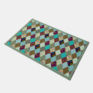 Paillasson Poche Motif Géométrique Plaid Bleu pourpre Points