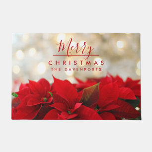 Paillasson Poinsettias rouges avec Golden Bokeh Joyeux Noël