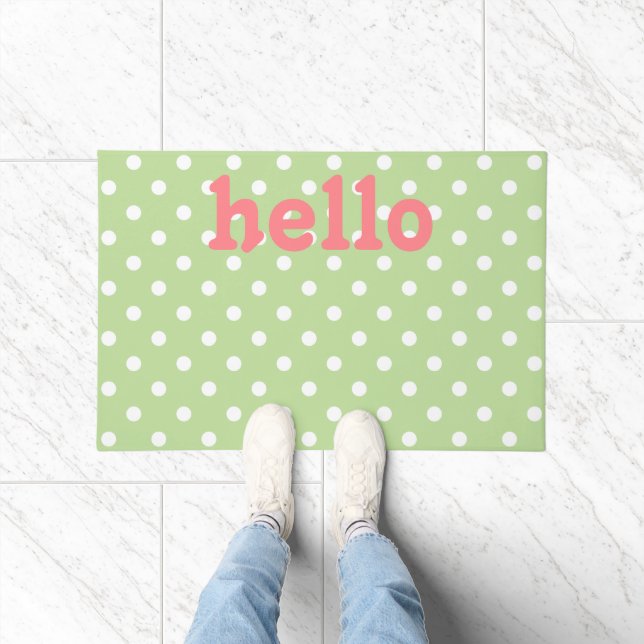 Paillasson Point vert Mint Coral rose et blanc Polka (Intérieur)