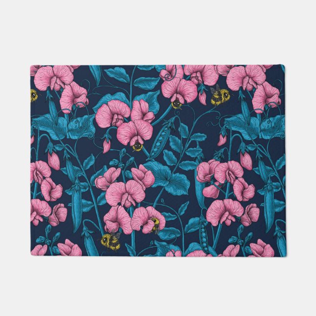 Paillasson Pois doux et bourdons, rose et bleu (Devant)