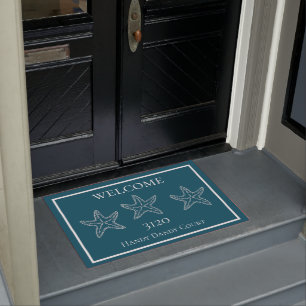 Paillasson Poisson blanc foncé Turquoise bleu marine personna
