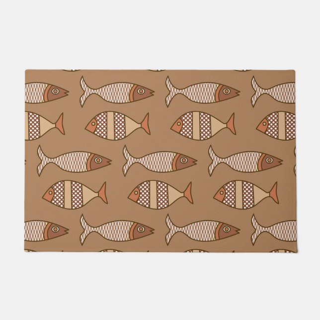 Paillasson Poisson moderne rétro, Tan, Beige et mat Brown (Devant)