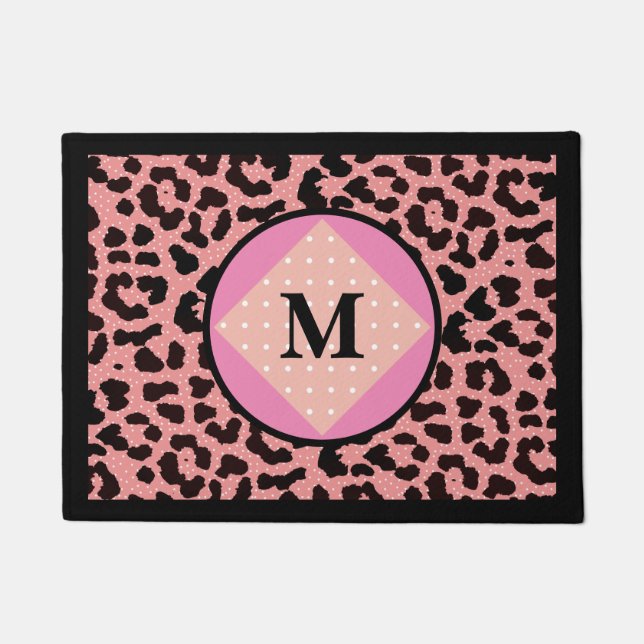 Paillasson Pôle Monogramme Empreinte de léopard Personnalisé (Devant)