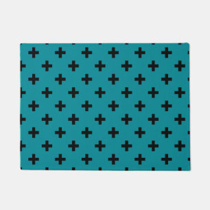 Paillasson Polka noire croise sur turquoise