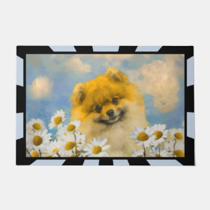 Paillasson Poméranien dans Daisies Peinture - Art Chien orig