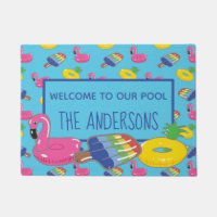 Pool Welcome Mat Bleu Clair Pool Flotteurs Motif