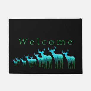 Paillasson Port bleu-vert cerf/wapiti Bienvenue