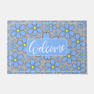 Paillasson Porte d'accueil Floral bleu