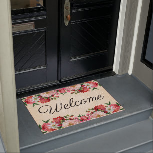 Paillasson Porte de bienvenue rose Floral