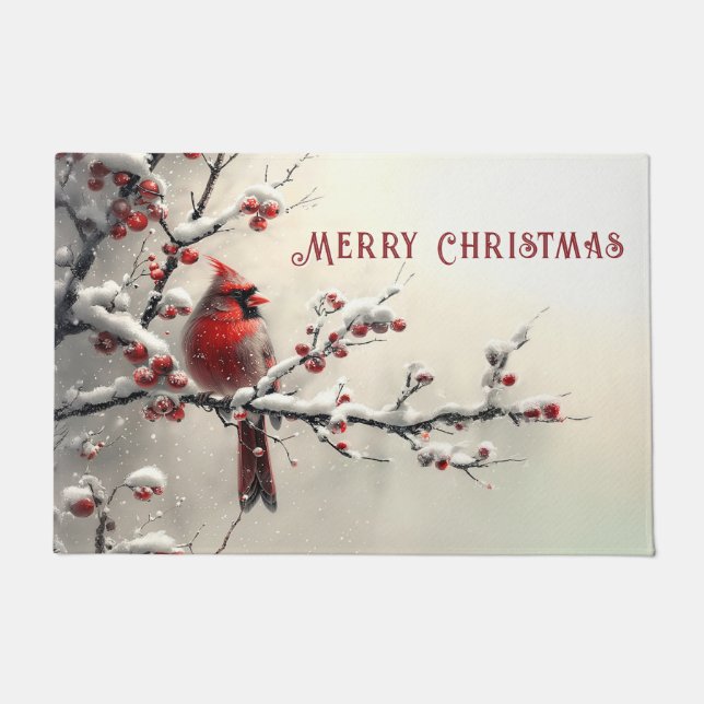 Paillasson Porte de Noël cardinal rouge (Devant)