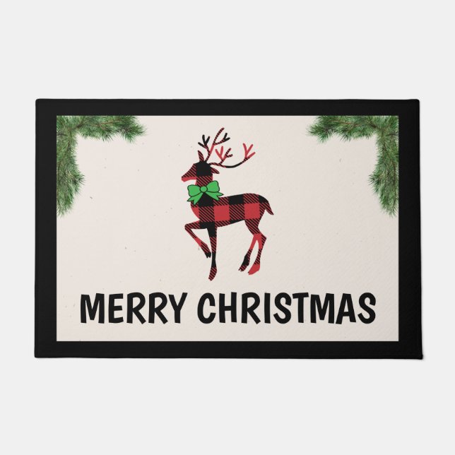 Paillasson Porte de Noël de Buffalo Plaid Deer (Devant)