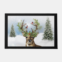 Porte de Noël des cerfs de bois