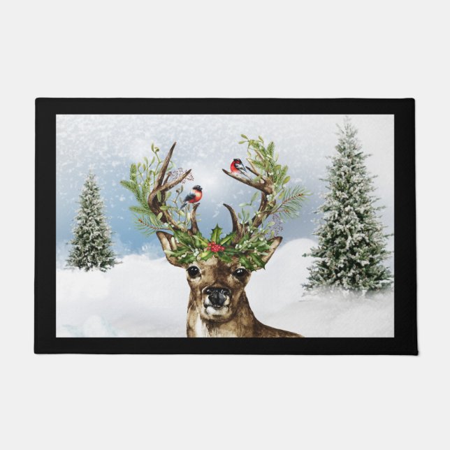 Paillasson Porte de Noël des cerfs de bois (Devant)