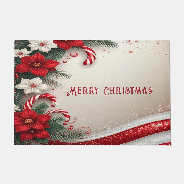 Paillasson Porte de Noël Floral Sucres de canne (Devant)