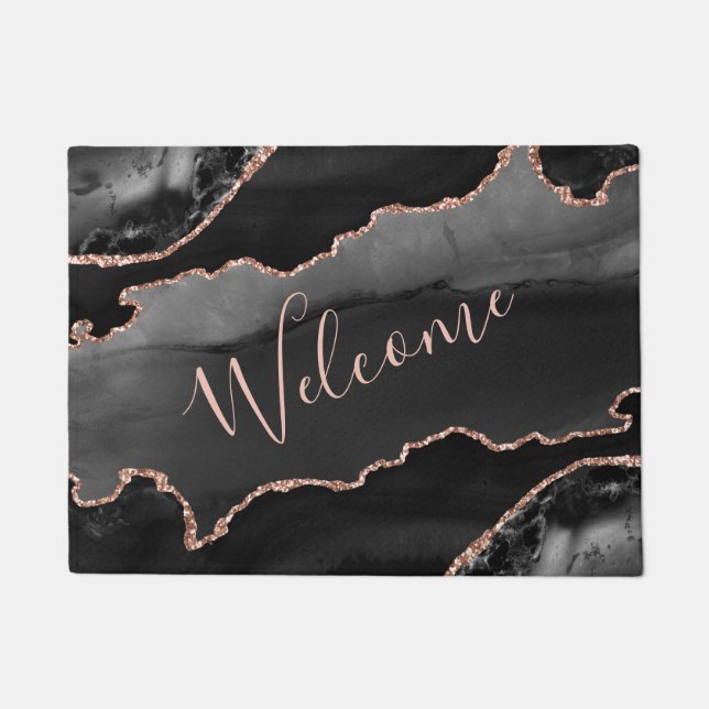 Paillasson Porte de Parties scintillant Black & Rose Gold Fau (Devant)