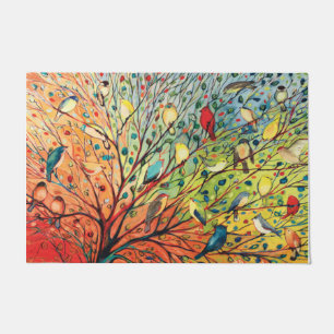 Paillasson Porte d'Oiseaux colorés, Joli Mat, Porte Florale