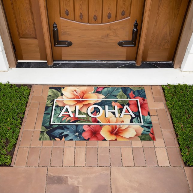Paillasson Porte Florale Hawaïenne - Aloha Moderne Bienvenue (De plein air)