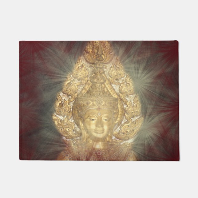 Paillasson porte mat bouddha doré en rouge foncé (Devant)