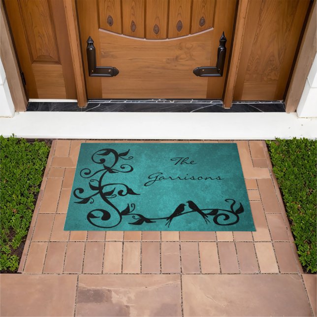 Paillasson Porte personnalisée Lovebirds turquoise (De plein air)