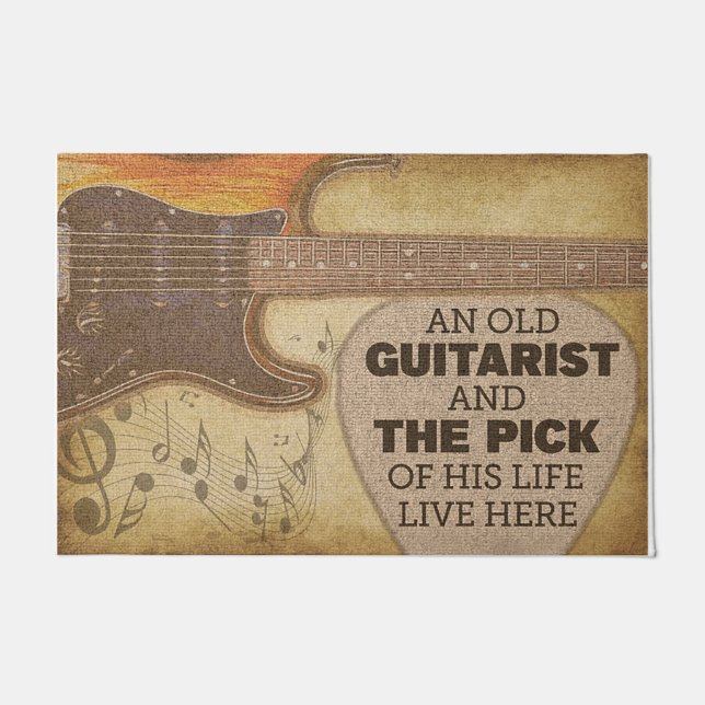 Paillasson Porte Rétro, Mat Guitariste, Cadeau Pour Guitarist (Devant)