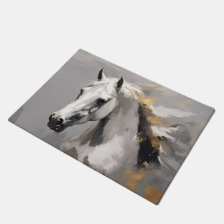 Paillasson Portrait de cheval blanc puissant effet d'huile