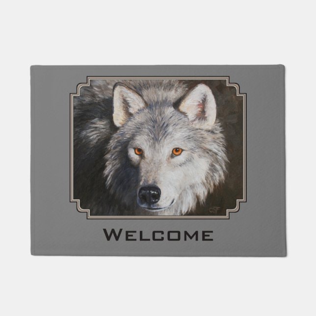 Paillasson Portrait du visage du loup de bois gris (Devant)