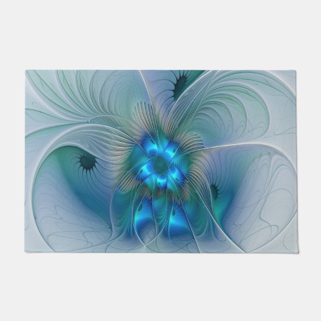 Paillasson Position, Abstrait bleu turquoise fractal (Devant)