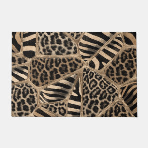 Paillasson Poster de animal - Leopard et Zebra - or pastel