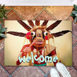 Paillasson Poupée Kachina Bois Visage Drôle Typographie de Bi