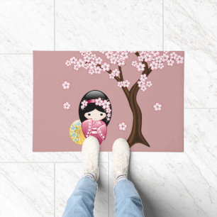 Paillasson Poupée Kokeshi Printemps - Cute Geisha Japonais en