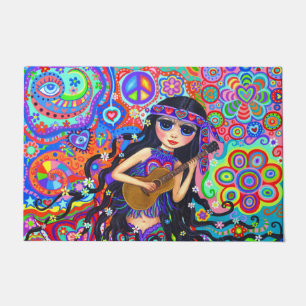 Paillasson Poupée mignonne Poupée Hippie Chick Guitare Gros y