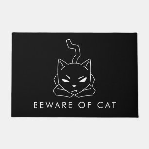 Paillasson Prenez garde du chat de Kitty noir drôle