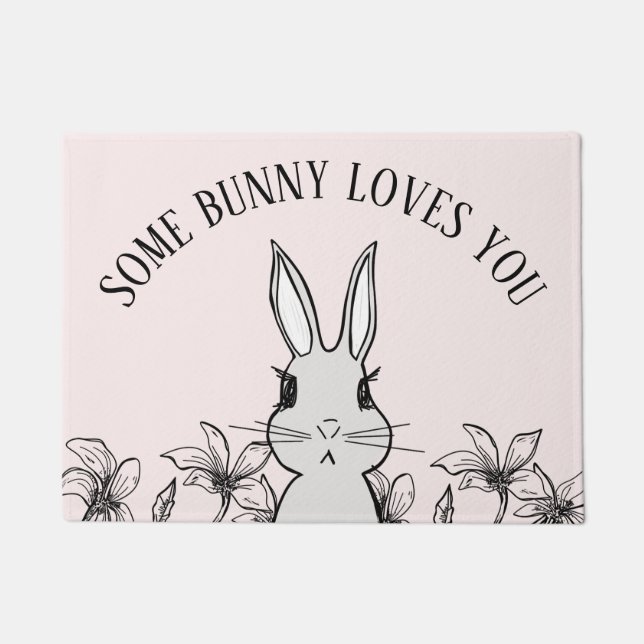 Paillasson Printemps Floral Lapin Rose (Devant)