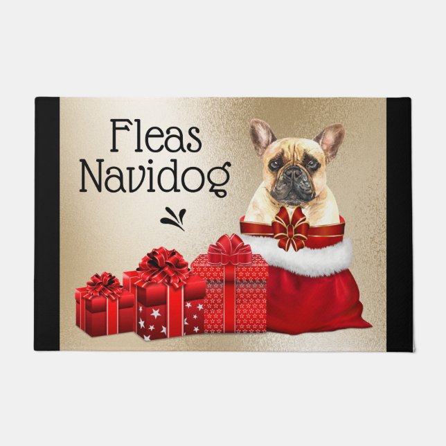 Paillasson Puces de Noël de chien de taureau français (Devant)